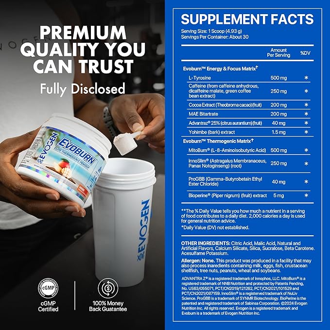 إيفوجين مسحوق Evoburn Elite Thermogenic: يعزز عملية التمثيل الغذائي ويحرق الدهون - 30 وجبة