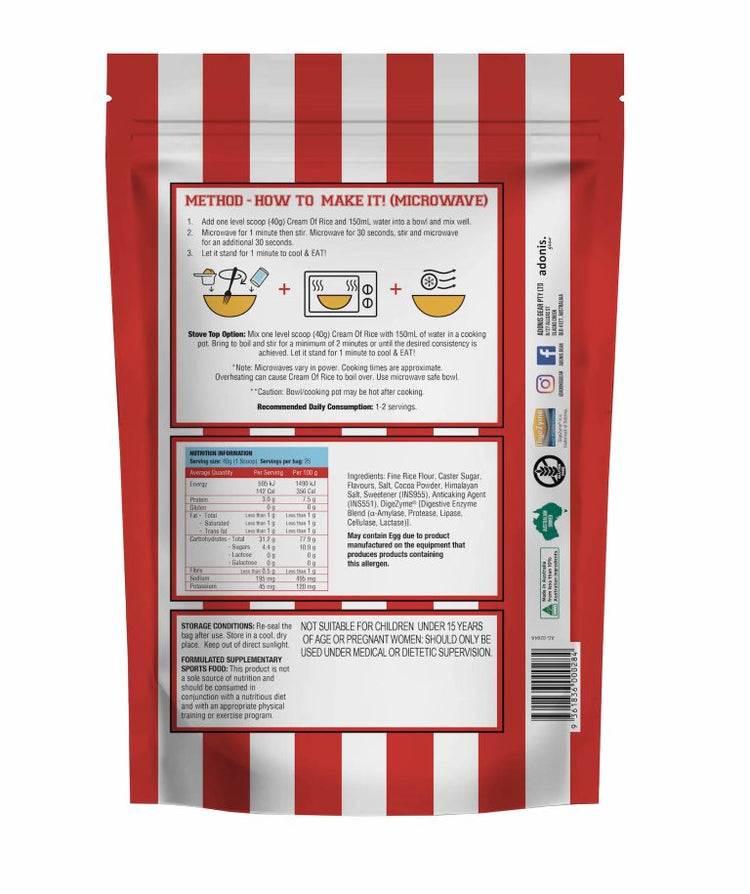 Adonis SWEET CREAM OF RICE (Carbohydrates) – Choc Bueno 1kg Adonis