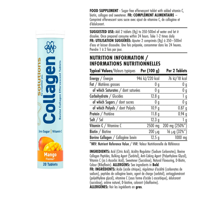 Applied Collagen Effervescent Mango | Skin & Joint Support | 20 Tablets Applied Nutrition