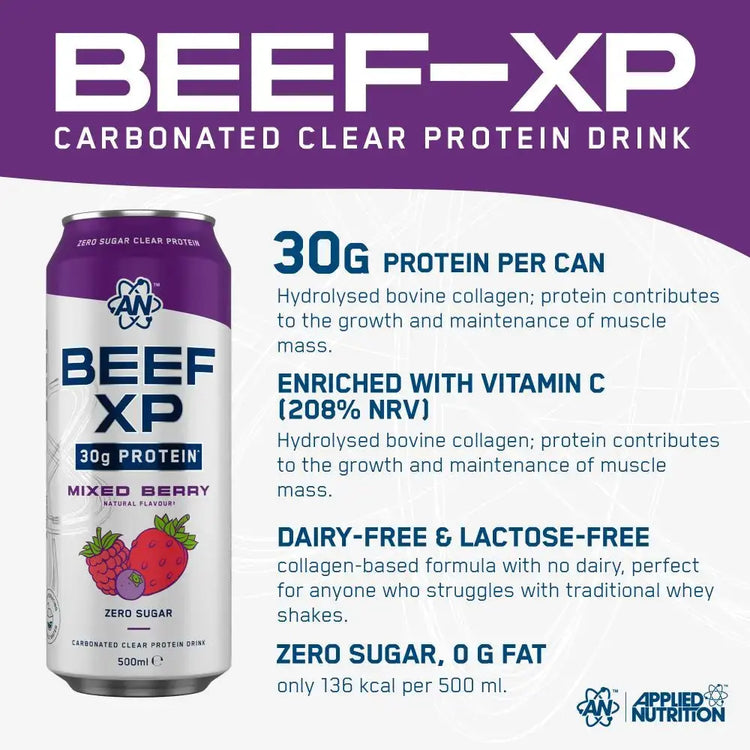 Applied Nutrition Beef XP Clear Protein Drink, Millions Cola, 1 Can, 30g High quality Protein Applied Nutrition