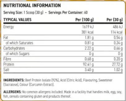 Applied Nutrition Beef XP – Dairy-Free Clear Beef Protein Isolate, Lactose Free, Zero Sugar, Low Fat, 1.8kg - 60 Servings Applied Nutrition