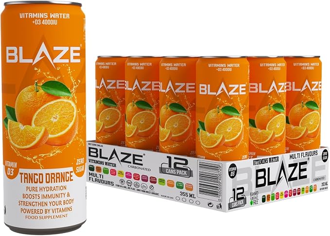 BLAZE Vitamins Water – Zero Sugar Carbonated Hydration 12x355ml Blaze