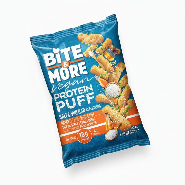 Bite & MORE Vegan Protein Puff - Nutrient-Rich Snack | High Protein Snack with Fiber | Gluten-Free | (12x50g) Box Bite & More