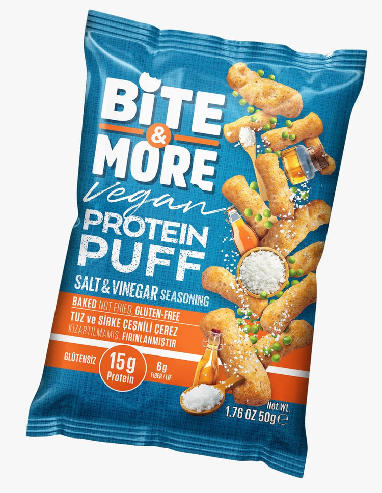 Bite & MORE Vegan Protein Puff - Nutrient-Rich Snack | High Protein Snack with Fiber | Gluten-Free | (12x50g) Box Bite & More