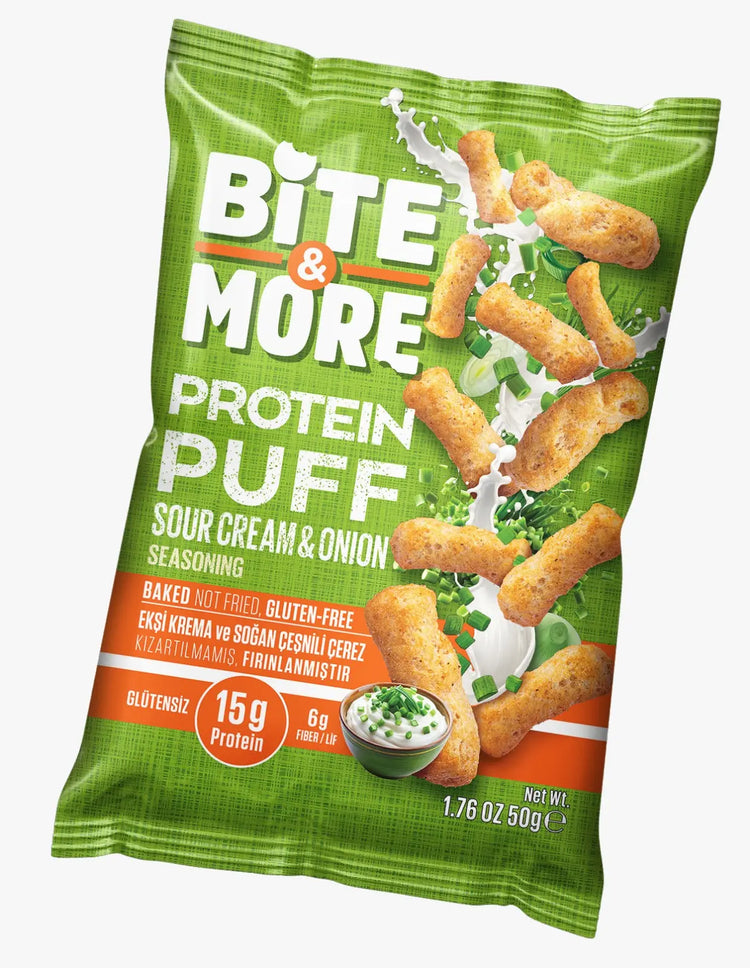 Bite & MORE Vegan Protein Puff - Nutrient-Rich Snack | High Protein Snack with Fiber | Gluten-Free | (12x50g) Box Bite & More