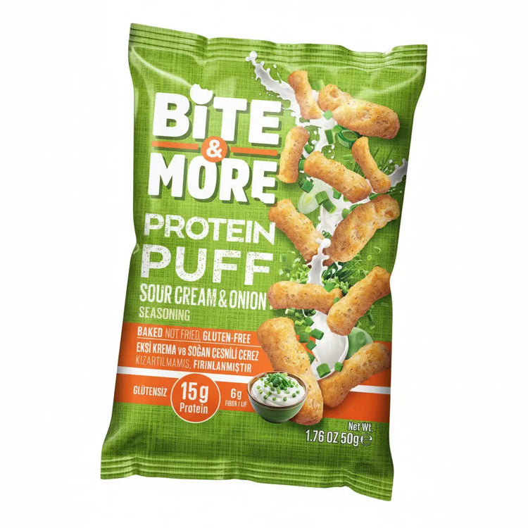 Bite & MORE Vegan Protein Puff - Nutrient-Rich Snack | High Protein Snack with Fiber | Gluten-Free | (12x50g) Box Bite & More