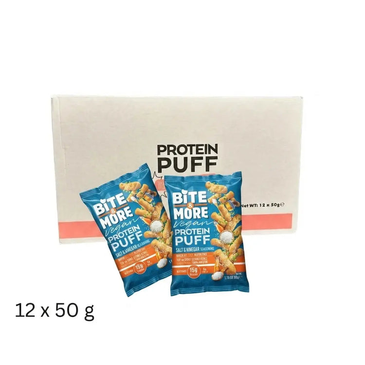 Bite & MORE Vegan Protein Puff - Nutrient-Rich Snack | High Protein Snack with Fiber | Gluten-Free | (12x50g) Box Bite & More