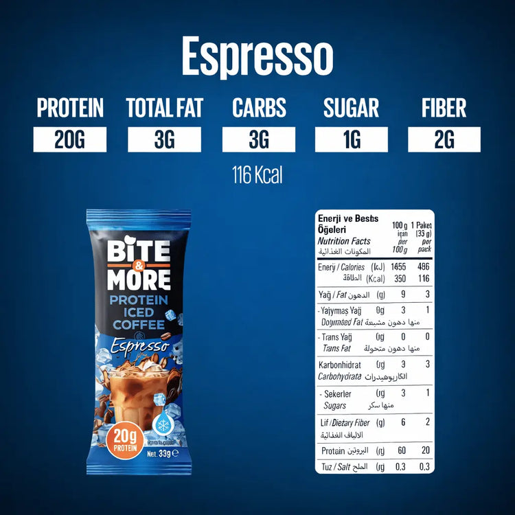 Bite & More: Premium Protein Iced Coffee - 10 Pack (33g Each) | Complete Nutrition & Energy Bite & More