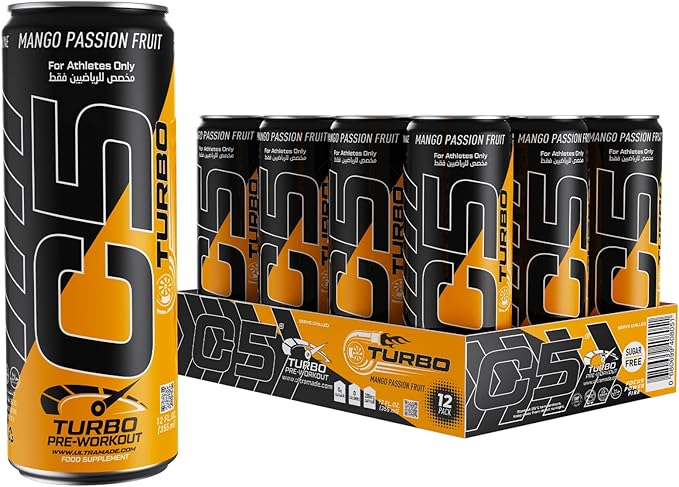 C5 Turbo Pre‑Workout Drink – 355ml | 200mg Caffeine | Creatine HCL, Beta‑Alanine & L‑Citrulline | Zero Sugar | Pack of 12 ultramade