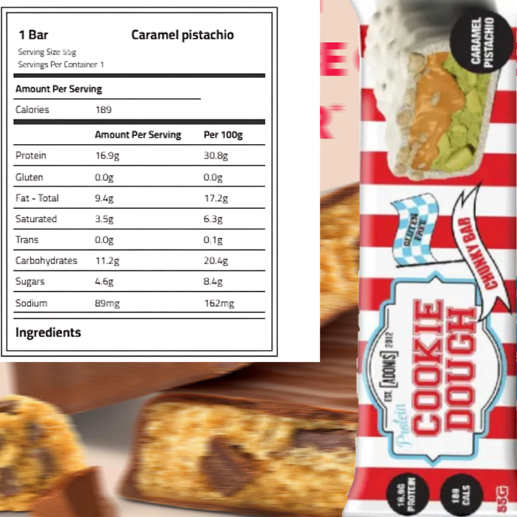 Adonis Protein Cookie Dough Bar – High Protein Snack for Muscle Recovery, Sustained Energy and Guilt-Free | Box 12X55g- 660g