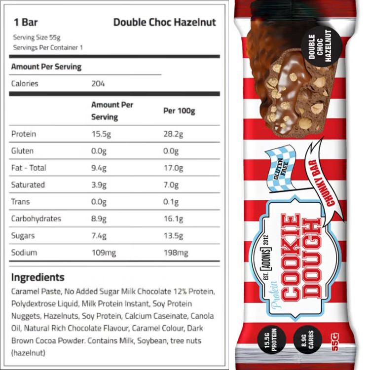 Adonis Protein Cookie Dough Bar – High Protein Snack for Muscle Recovery, Sustained Energy and Guilt-Free | Box 12X55g- 660g