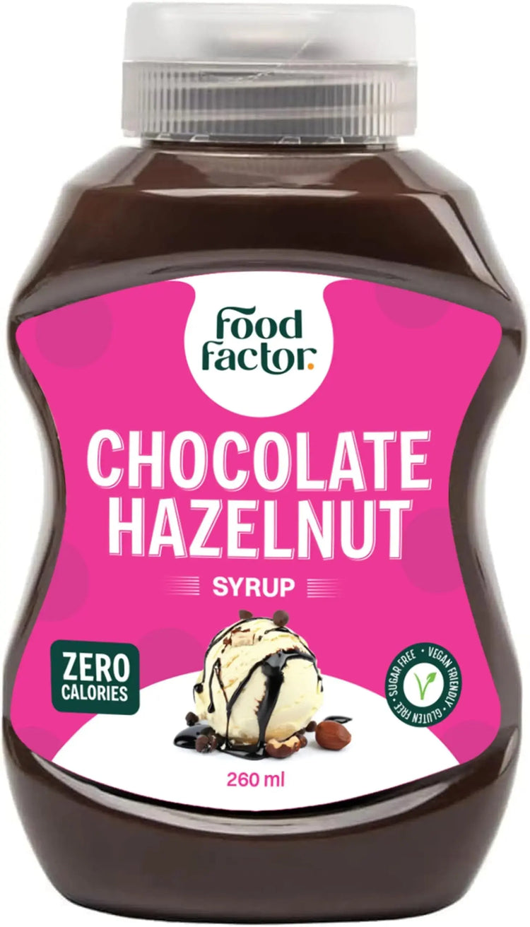 Food Factor Chocolate Hazelnut Syrup Made in Italy, Zero Sugar, Low Calorie,260ml Puzzle Supps