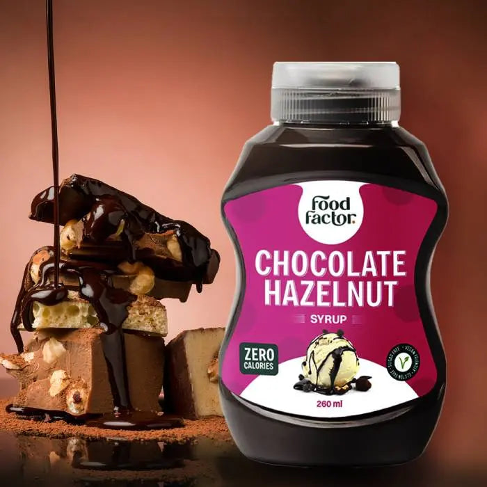 Food Factor Chocolate Hazelnut Syrup Made in Italy, Zero Sugar, Low Calorie,260ml Puzzle Supps