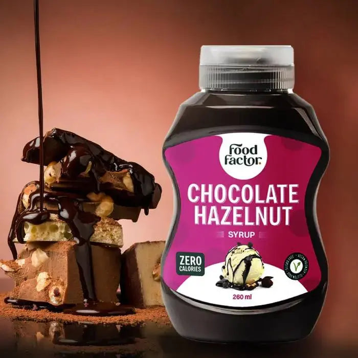 Food Factor Chocolate Hazelnut Syrup Made in Italy, Zero Sugar, Low Calorie,260ml Puzzle Supps