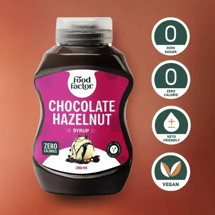 Food Factor Chocolate Hazelnut Syrup Made in Italy, Zero Sugar, Low Calorie,260ml Puzzle Supps