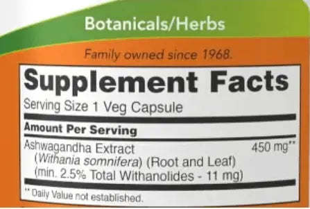 NOW Ashwagandha Capsules (90 veg) – Natural Stress & Immune Support | 450mg Puzzle Supps