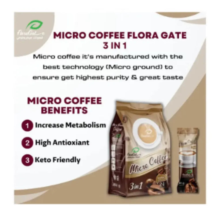 Floragate Micro Arabica 3 in 1 Coffee – Rich & Smooth Blend | 24 Sachets (384g) Floragate