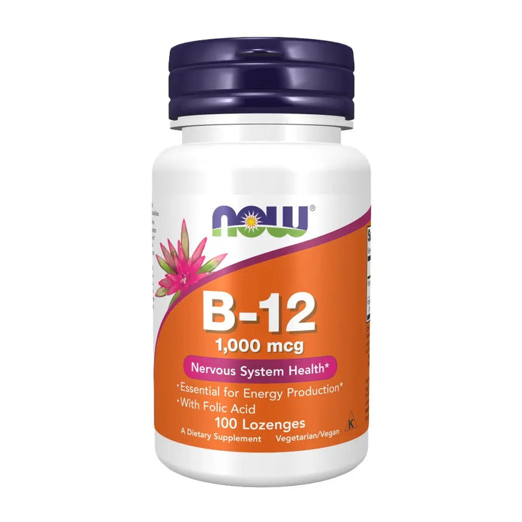 Now B-12 1000 mcg Lozenges With Folic Acid For Energy Production & Healthy Nervous System, Pack of 100's NOW