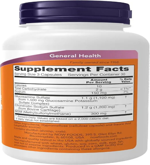 Now Glucosamine and Chondroitin With MSM, 90 Veggie Capsules, Supports Joint Mobility NOW
