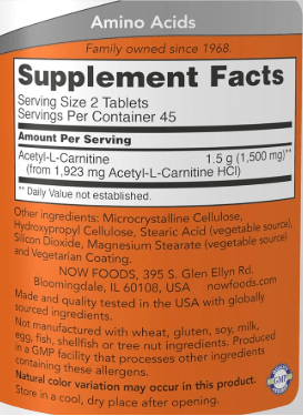 Now Acetyl L-Carnitine 750mg 90 Tablets