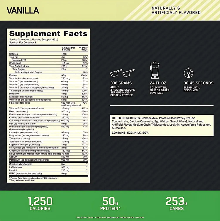 OPTIMUM NUTRITION SERIOUS MASS- High-Calorie Muscle Gainer | 6LB Optimum Nutrition