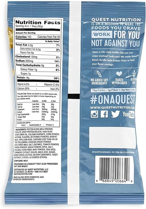 Quest Ranch Tortilla Style Protein Chips: for Anytime Snacking- (8x32g) 256g