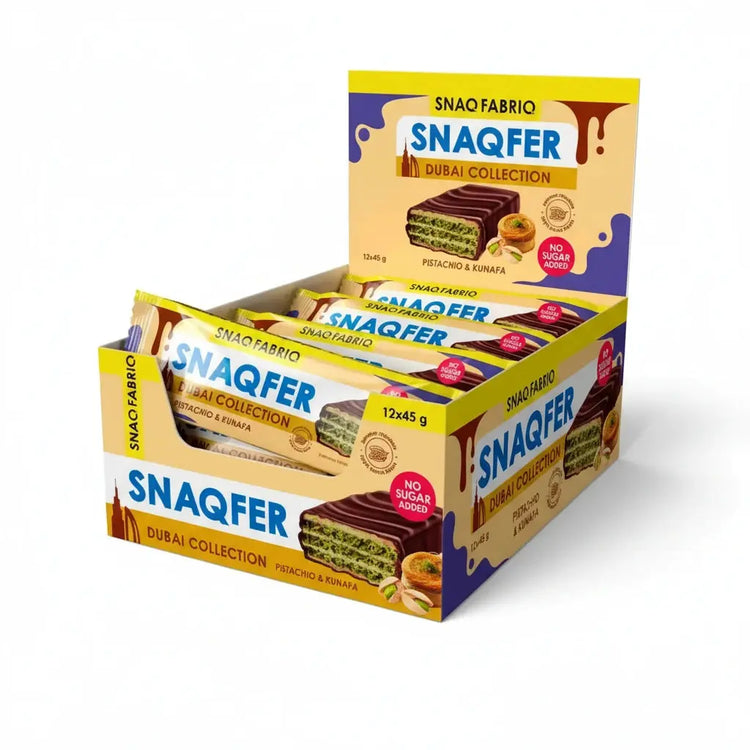 Snaq Fabriq Snaqfer Dubai Collection Chocolate Wafer with Pistachio & Kunafa No Sugar Added 12x45g Puzzle Supps