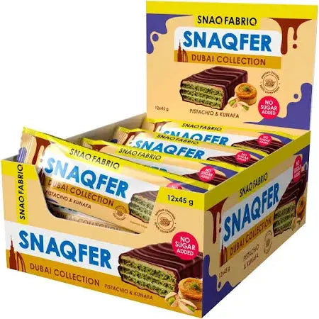 Snaq Fabriq Snaqfer Dubai Collection Chocolate Wafer with Pistachio & Kunafa No Sugar Added 12x45g Puzzle Supps