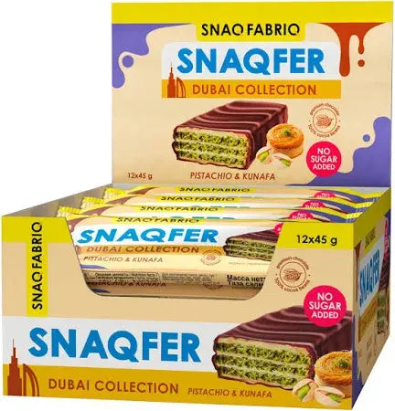 Snaq Fabriq Snaqfer Dubai Collection Chocolate Wafer with Pistachio & Kunafa No Sugar Added 12x45g Puzzle Supps