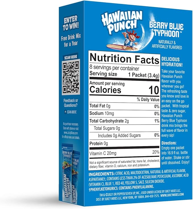 Hawaiian Punch Powder Drink Mix – Sugar Free & Delicious, Excellent source of Vitamin C 8 sticks