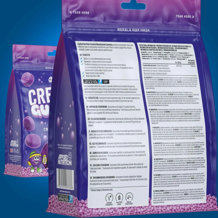Applied Nutrition Creatine Gummies,  80 Gummies, 3000mg Creatine Monohydrate Per Serving Applied Nutrition