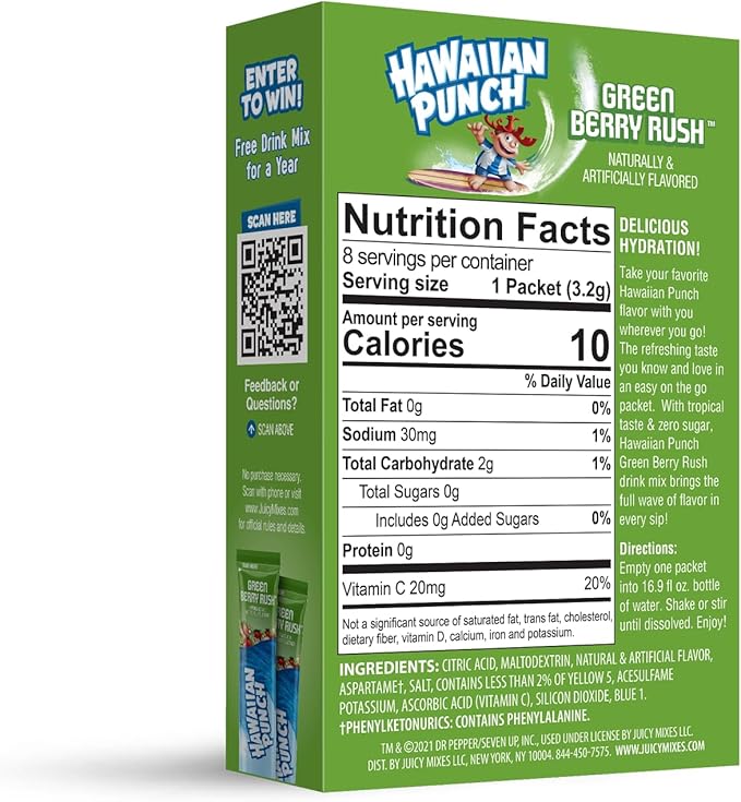 Hawaiian Punch Powder Drink Mix – Sugar Free & Delicious, Excellent source of Vitamin C 8 sticks