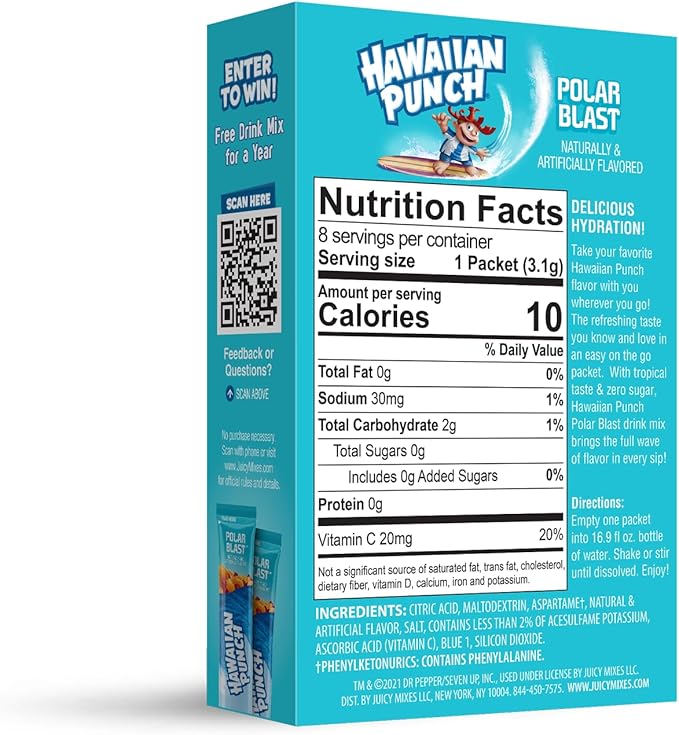 Hawaiian Punch Powder Drink Mix – Sugar Free & Delicious, Excellent source of Vitamin C 8 sticks