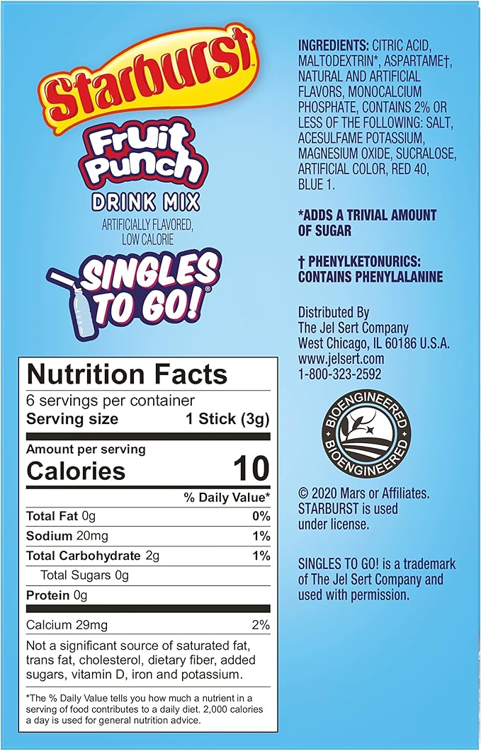 Starburst Singles To Go Drink Mix, 6 sticks