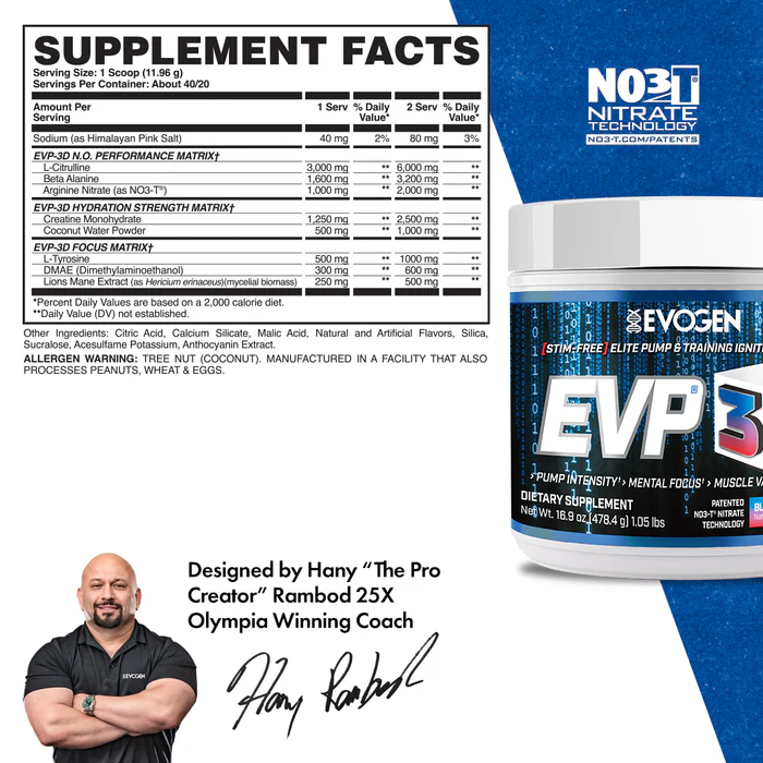 Evogen EVP 3D - The Ultimate Non-Stimulant Pre-Workout for Intense Pumps