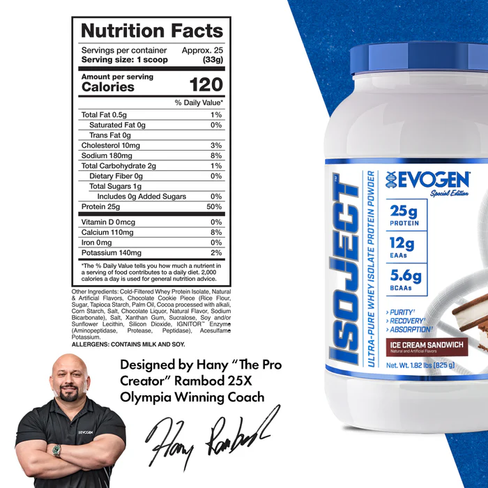 EVOGEN ISOJECT Ultra-Pure Whey Isolate – Low Calorie, Zero Sugar, Gluten-Free- 910g