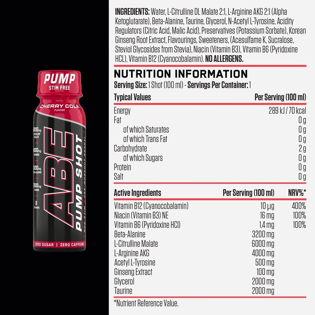 Applied ABE Pump Pre-Workout Shots - Stim Free 12 piece Puzzle Supps