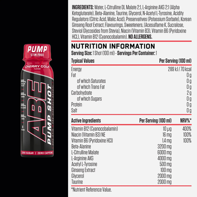Applied ABE Pump Pre-Workout Shots - Stim Free 12 piece Puzzle Supps