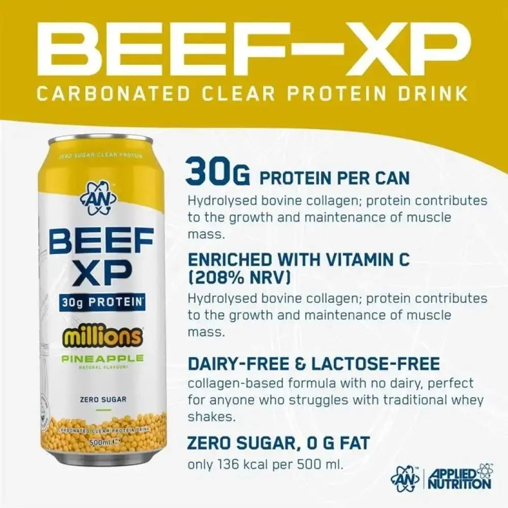 Applied Nutrition Beef XP Clear Protein Drink, Millions Cola, 1 Can, 30g High quality Protein Applied Nutrition