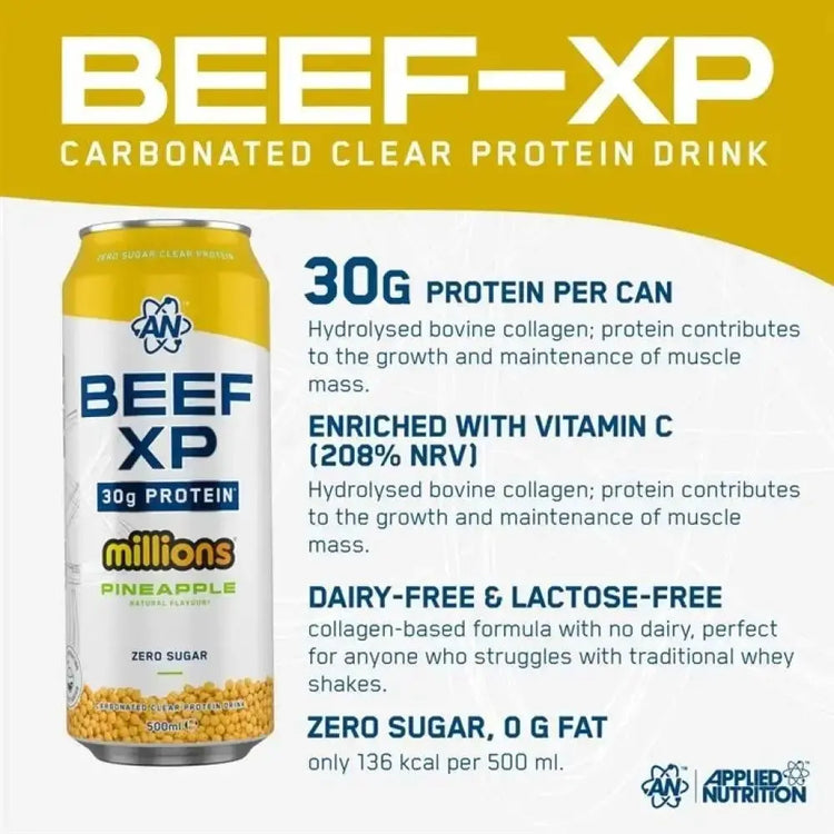 Applied Nutrition Beef XP Clear Protein Drink, Millions Cola, 1 Can, 30g High quality Protein Applied Nutrition