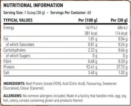 Applied Nutrition Beef XP – Dairy-Free Clear Beef Protein Isolate, Lactose Free, Zero Sugar, Low Fat, 1.8kg - 60 Servings Applied Nutrition