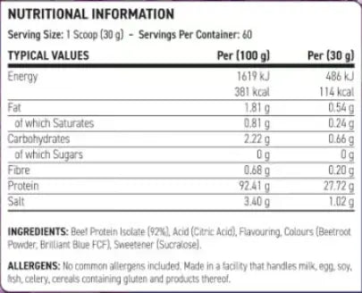Applied Nutrition Beef XP – Dairy-Free Clear Beef Protein Isolate, Lactose Free, Zero Sugar, Low Fat, 1.8kg - 60 Servings Applied Nutrition