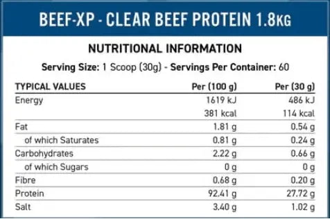 Applied Nutrition Beef XP – Dairy-Free Clear Beef Protein Isolate, Lactose Free, Zero Sugar, Low Fat, 1.8kg - 60 Servings Applied Nutrition