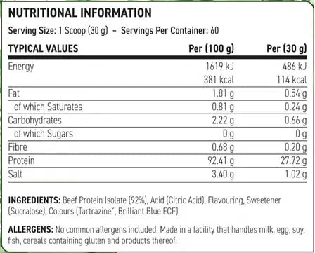 Applied Nutrition Beef XP – Dairy-Free Clear Beef Protein Isolate, Lactose Free, Zero Sugar, Low Fat, 1.8kg - 60 Servings Applied Nutrition