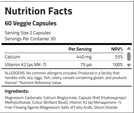 Applied Nutrition Calcium and Vitamin K2, 60 Veggie Capsules Applied Nutrion