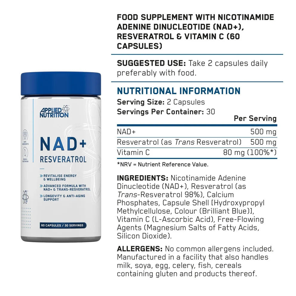Applied Nutrition NAD+ Resveratrol, 60 Capsules Puzzle Supps