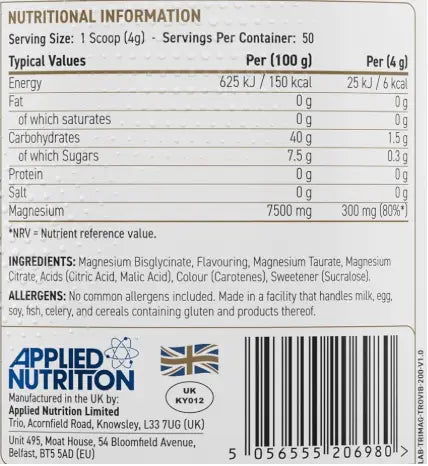 Applied Nutrition tri-Magnesium Powder, 200 Gm, Reduce Tiredness & Fatigue Applied Nutrition