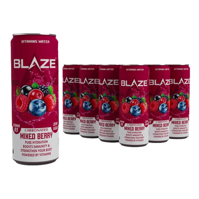 BLAZE Vitamins Water – Zero Sugar Carbonated Hydration 12x355ml Puzzle Supps