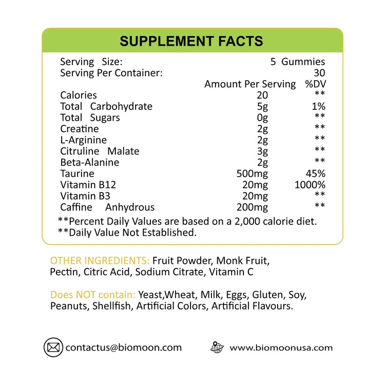 Bio Moon Pre-Workout Gummies – Mango Peach 150 gummies Puzzle Supps