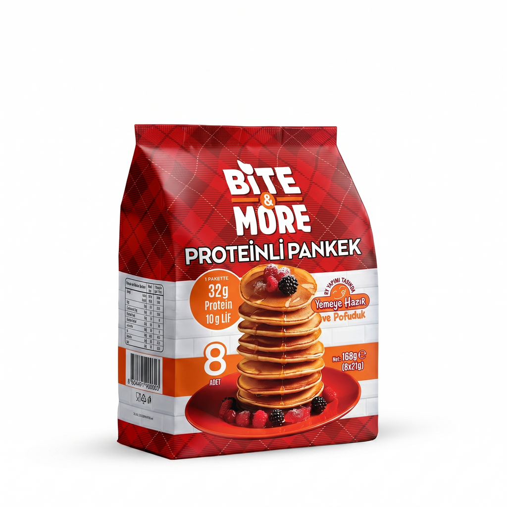 Bite & More Pre-Baked Protein Pancakes (21g x 8 Packs) – 32g Protein, High Fiber, 168g Bite & More